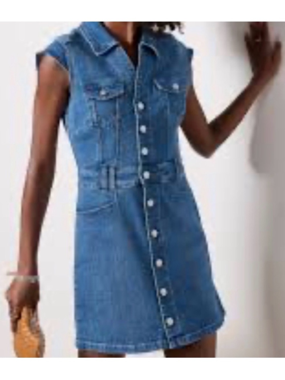 PAIGE Sleeveless Button-Front Denim Mini Dress - Blue - Picture 3 of 9